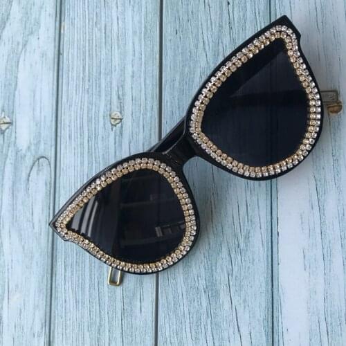 ZAOLIHU Black Oversized Women Sunglasses Golden Diamond Cat Eye Female Eyewear UV400 Big Face Sun Glasses Vintage gafas