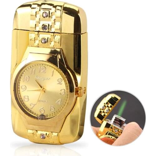 Creativity Luxurious Gold Watch Torch Turbo Gas Lighter Windproof Metal Green Flame Lighter Cigar Cigarette Smoking Accessories