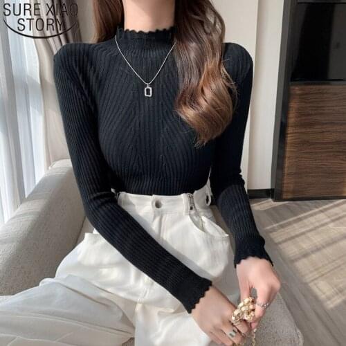 Women Tops Slim Long Sleeve Bottoming Shirt Autumn and Winter Pullovers Sweaters Women Half High Neck Sweater Clothes 16263