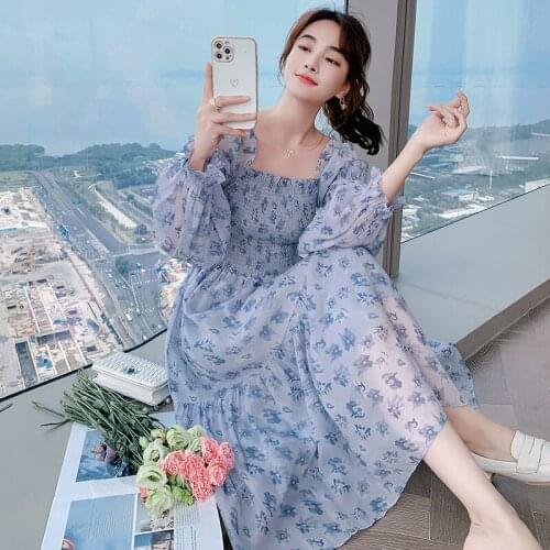 Spring Fall Runway Womens Long Sleeve V Neck Lace Up Slim Floral Print Vintage A-Line Elegant Irregular Office Party Dress