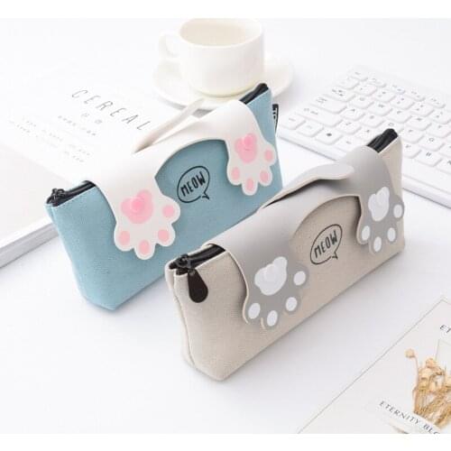 1 PCS Canvas Pencil Case Cute Cat Claws Pattern Pencil Bags Kawaii Stationery Pouch Students Pen Case Bag Office School Supplies