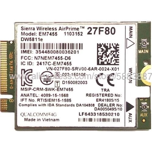 10pcs/lot Sierra Wireless EM7455 DW5811E 27F80 4G LTE Cat-6 module for Dell E7270 E7470 E7370 E5570 E5470 Precision 7720 7510