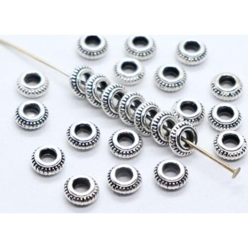 100pcs Tibetan Gold/Silver Oblate Round Charm Loose Spacer Beads 7x3mm DIY Jewellery Findings