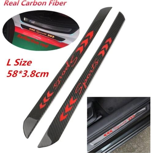 2Pcs 58cm Real Carbon Fiber Car Door Welcome Plate Sill Scuff Cover Panel Sticker