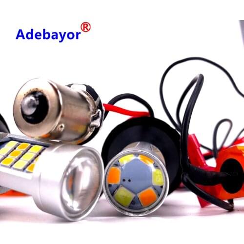 2pcs BA15S 1156 T20 7440 42 SMD 2835 LED Dual Color Car DRL Fog Turn Signal Lamp Auto Daytime Driving Light With Decoder 12V