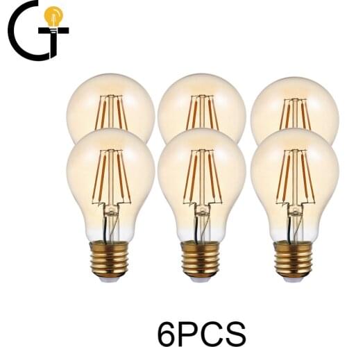 6pcs/Lot Retro Edison Filament Bulb A60 6W Decor for Chrismas E27 220V Vintage Lamp 2500K Home Decoration