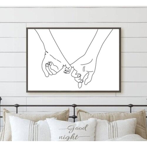 Abstract Poster Hands Continuous Line Drawing Art Prints ,Pinky Promise Hand Canvas Painting ,Love Couple Bedroom Wall Art Decor