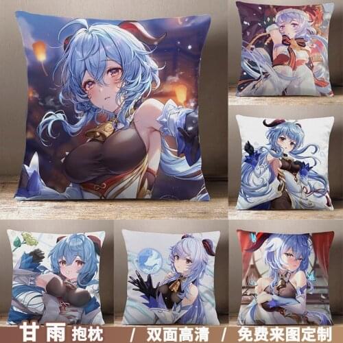 Anime Game Genshin Impact Ganyu Cartoon Square Throw Pillow Cosplay Short Plush Dakimakura Sofa Cushion Xmas Gifts 45*45cm