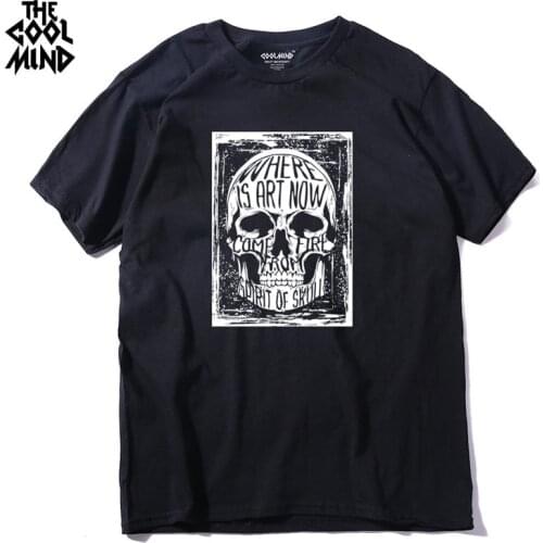 COOLMIND SK0217A 100% cotton casual punk men T shirt short sleeve cool skull printed mens T-shirt tops tee shirts