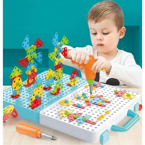 316P/399P/466P Children Electric Drill Screw Nut Disassembly Creative Puzzle Building Blocks Kids DIY Educational Toy