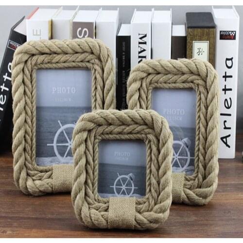 Retro Photo Frame Bedroom Art Wood Wall Decor Handmade Hemp Rope Wooden Family Picture Display Frames Table Ornaments 4/6/7 Inch