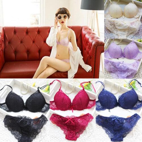 Push Up Bra Lace Bra And Panty Set Women’s Embroidery Deep V Lingerie Knickers
