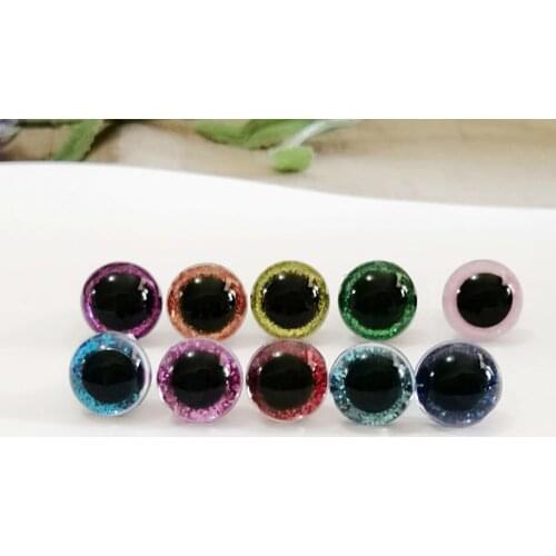 20pcs/lot 13mm--28mm round plastic clear toy safety eyes + glitter Nonwovens + hard washer for plush doll findings-size option
