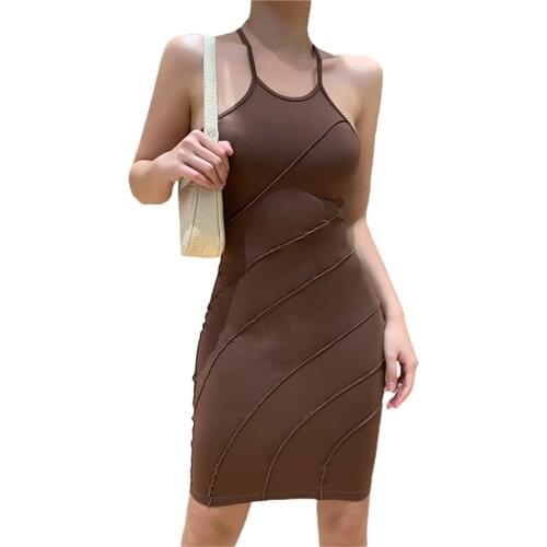 Summer Party Basic Dresses Ladies Strap Sleeveless Womens Solid Bodycon Stretch Mini Dress Casual Slim Pencil Short Vestido 2021