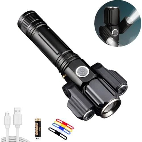 Multifunctional three-head retractable flashlight truch USB rechargeable outdoor waterproof camping night lighting kit