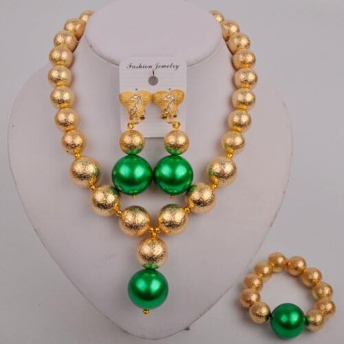 Fashion African Beads Green Jewelry Sets Nigerian Wedding Jewelry Set Simulated Pearl Necklace Costume Jewelry Set