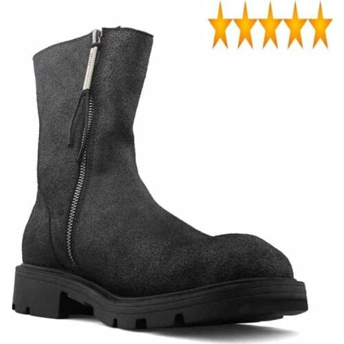 Men Brand Black High-Top Zipper Motorcycle Riding Boots Luxury Winter Vintage Platform Sneakers Top Quality Leather Shoes