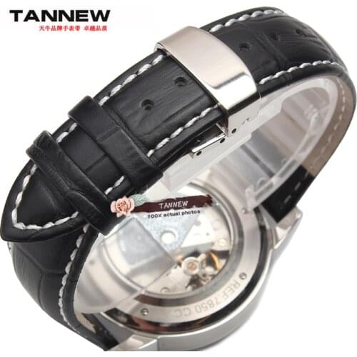 18mm 19mm 20mm 21mm 22mm Mens watch with a black leather strap butterfly deployment clasp free shipping
