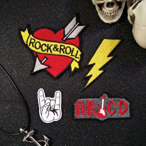 Rocker heart Iron On Patch Embroidered Applique Sewing Label punk biker Patches Clothes Stickers Apparel Accessories Badge