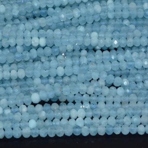Natural Darker Blue Aquamarine Faceted Rondelle Beads 2x3mm