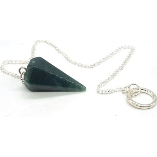 Natural Gemstones Green Moss Agate Bonded Pendulum Healing Crystal Reiki Dowsing Tool D8