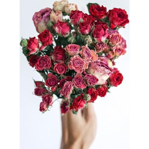 Eternal Preserved Dried Hybird Flower Bouquet Rose Yellow Red Orange Vintage Floral Arrangement Home Valentines Day Art Decor