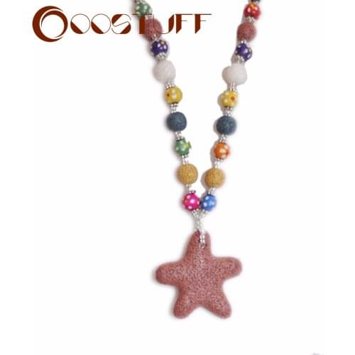 New Maxi Necklace Lava Stone Beads Star Pendants Long Necklaces For Women Nature Stone Necklace Fashion Jewelry Women Necklace