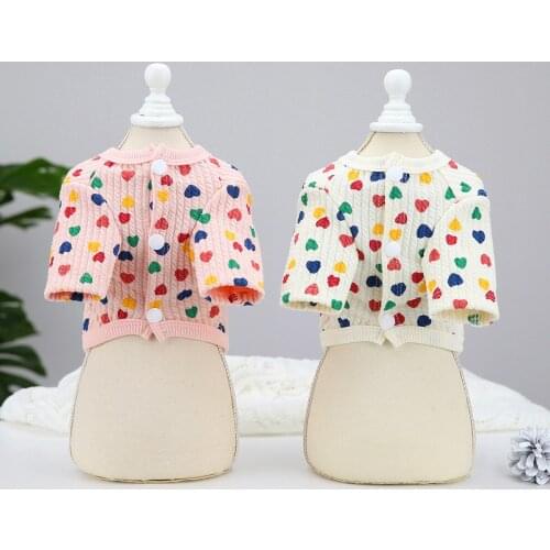 Autumn Winter Cat Dog Cardigan T-shirt Cute Heart Pet Clothes Dog Clothing Tee Shirt Puppy Costume Yorkie Bichon Poodle Clothes
