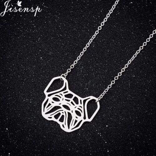 Jisensp Cute Bulldog Stainless Steel Necklace Fashion Jewelry for Women Kids Animal Necklaces Pendants collares largos de moda