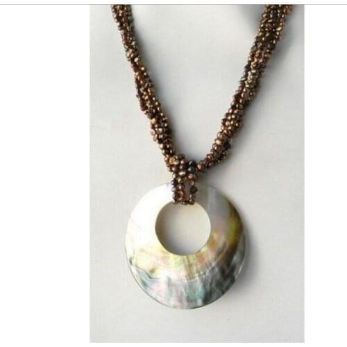 4Strands 21'' Coffee Baroque Freshwater Pearl Crystal Shell Pendant Necklace