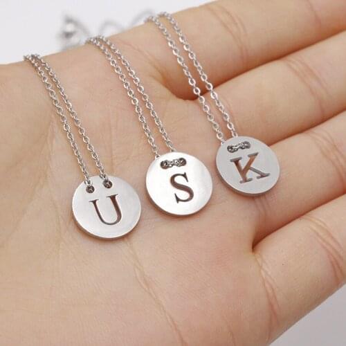 A To Z Disc Letter Necklaces & Pendant For Women Men Fashion Stainless Steel Initial Letter Name Couple Necklaces Love Gift