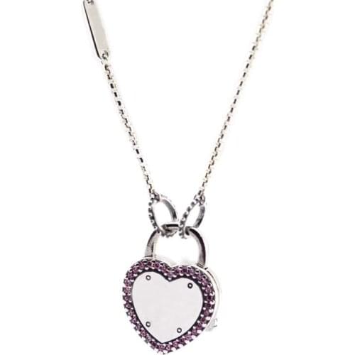 Authentic 925 Sterling Silver Necklaces for Women Lock Your Promise Heart Pendant Necklace Jewelry collier 925 colgantes