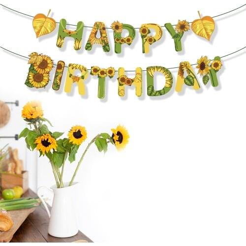 Baby Shower Sunflower Wall Hanging Bunting Happy Birthday Banner Party Decoration Kids Sunflower Happy Birthday Party Favors