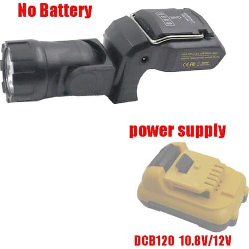 Portable Spotlight LED Warning Light Cordless Work Lamp Flashlight USB Charger for Dewalt DCB120 10.8V 12V Li-ion Battery Black