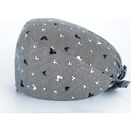 Unisex Cartoons Adjustable Printing with Buttons Salon Head Cap Lab Scrub Pet Shop Sweat-absorbent Surgicals Hat
