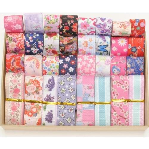 Random set 22/25mm lively colorful flowers printed grosgrain ribbon, 10y/lot(1y/style), 15y/lot(1.5y/style)