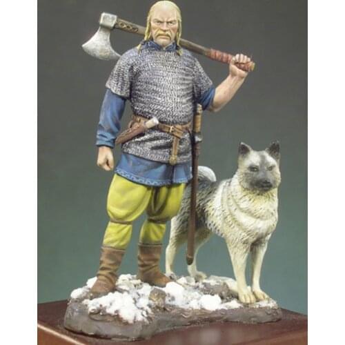 Assembly Unpainted Scale 1/32 54mm Viking Warlord with dog 54mm Historical toy Resin Model Miniature Kit