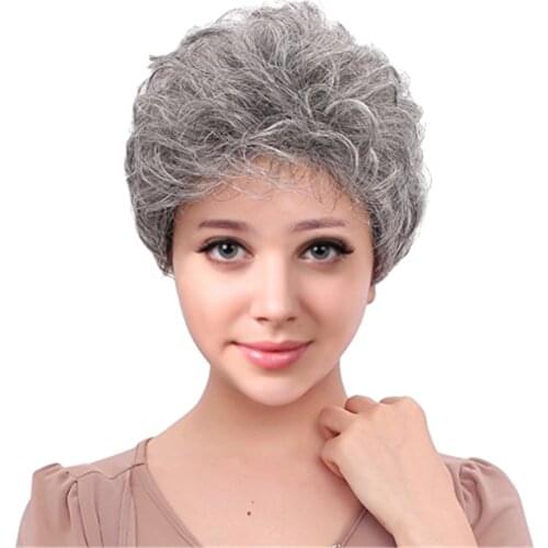 Silver Grey Short Curly Hair Wig for Black Women Daily Dress Real Human Hair
