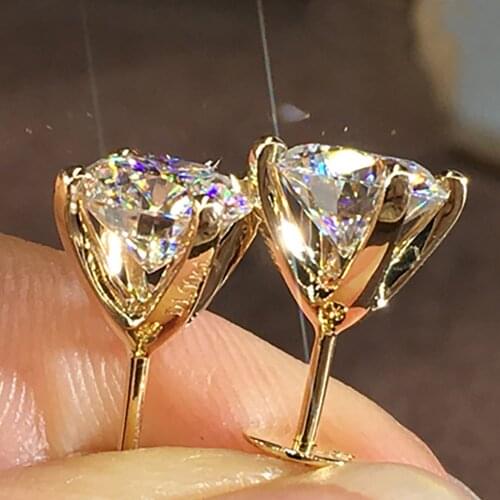 14K Au585 White Gold Women Stud Earrings Moissanite Diamonds Round Elegant Wedding Party Engagement Anniversary Trendy Romantic