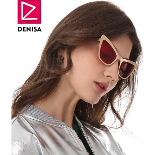 DENISA Vintage Cat Eye Sunglasses Women Trendy Designer Cute Women Sun Glasses Retro UV400 Fashion Sexy Eyewear okulary G18915