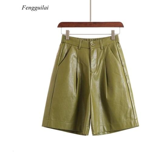 Fashion Pu Leather Shorts Womens Autumn Winter Bermuda Elastic Waist Loose Five Points Leather Trouser Plus Size Shorts