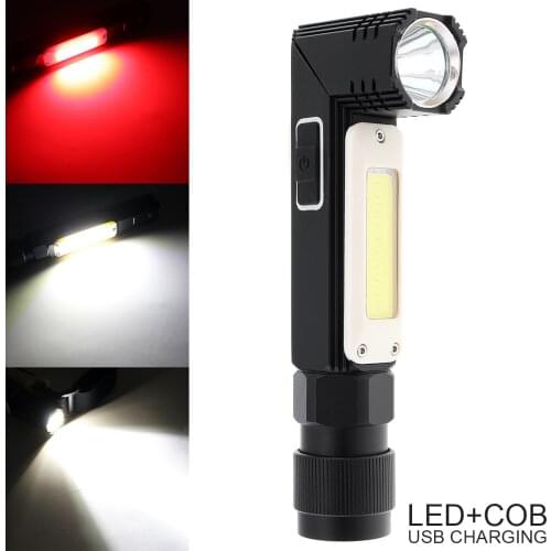 LED 5 Grades Fold Magnetic Multi-function XPG + COB Beads 90 Degree Turning Angle USB Charging Working / Overhaul Flashlight