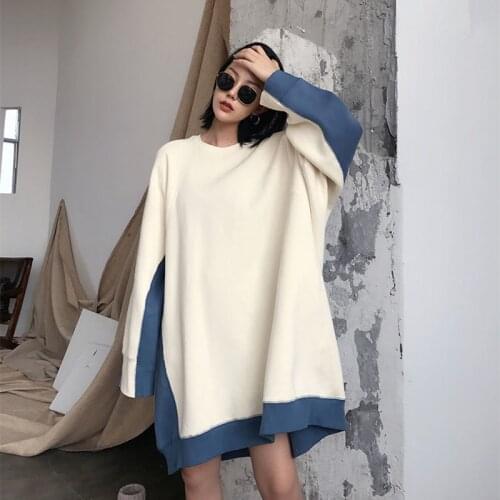 Large Big Plus Size Loose Women Clothes Autumn Long Sleeve Hoody Ladies Maternity Plus Fleece Skirt Stitching Contrast Color