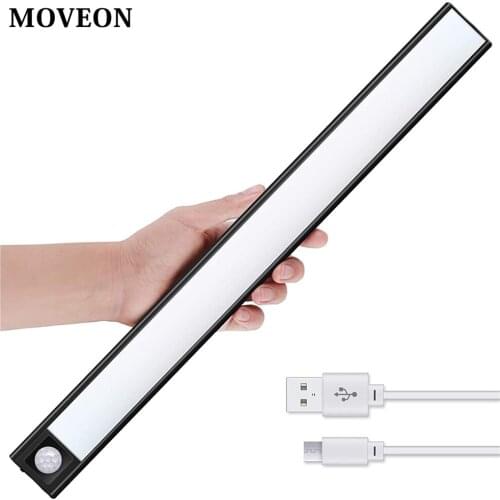 20/40/60cm Ultra Thin LED Rechargeable PIR Motion Sensor Light Closet Wardrobe Lamp Under Cabinet Aluminum Lamp Night Light