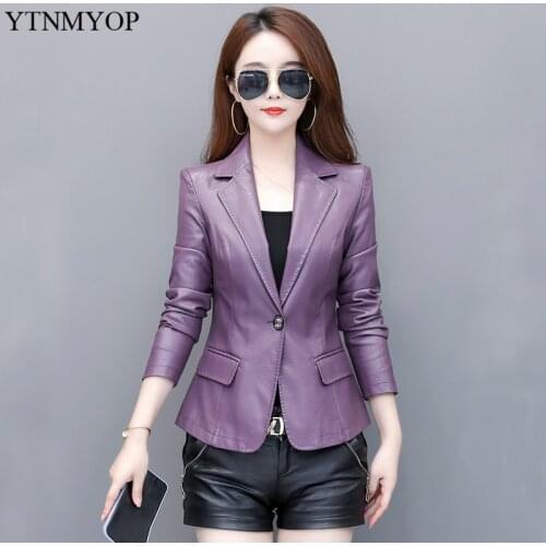 YTNMYOP Black Women Leather Jacket 2020 Spring Autumn Short Casual Blazer Leather Clothing Plus Size S-5XL Work To Wear Coat