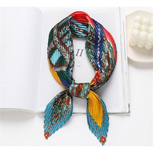 Scrunchie Crinkle Shawl Headbands Wraps Silk Square Scarf Hair Print Neckerchief Female Headband Elegant Foulard Hijab Bandana