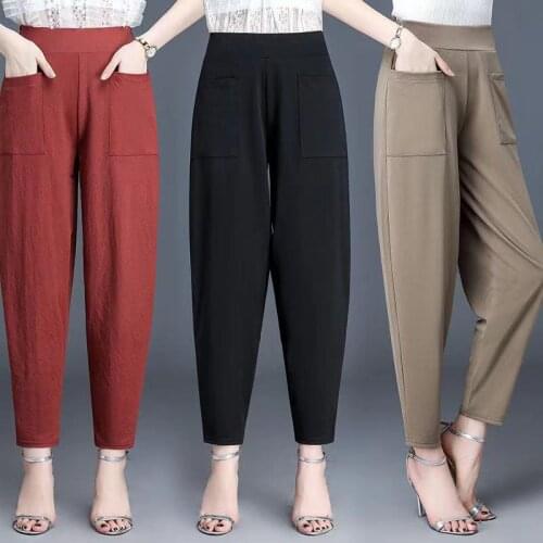Plus Size Patchwork Trousers Casual Harem Hight Waist Straight Office Long Women Pants Street wear Cool summer Checkerboard