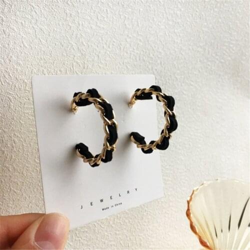 Style Restoring Ancient Ways C Word Semicircle Contracted Temperament Velvet Weaving Earrings Stud Earrings Women