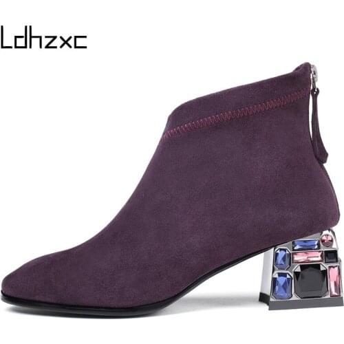 FEDONAS 2020 Winter Warm Kid Suede Women Ankle Boots Zipper Crystal High Heels Elegant Female Dancing Shoes Woman Short Boots