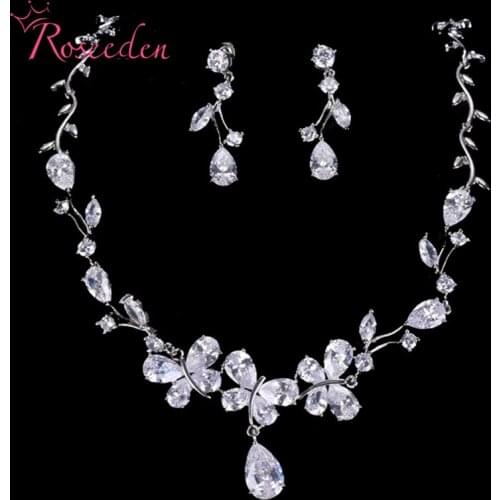 Butterfly Zirconia Women Jewelry Sets White CZ Earrings Necklace Luxury Bridal Wedding Jewelry RE4178